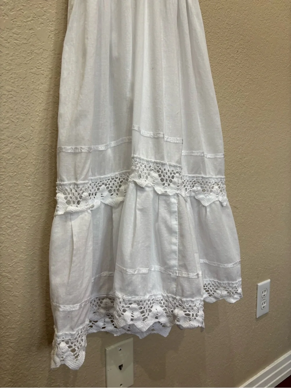 Cottagecore Boho Farmhouse White Cotton Tiered Midi Shirt Dress Croquet Romantic